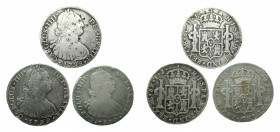 LOTS - Carlos IV (1788-1808). LOTE 3 piezas 8 Reales 1798, 1799 y 1800 IJ. Lima. AC 916, 917 y 918. 1798 con resellos chinos.
bc