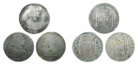 LOTS - Carlos IV (1788-1808). LOTE 3 piezas 8 Reales 1804, 1805 y 1807 JP. Lima. AC 924, 925 y 927.
bc