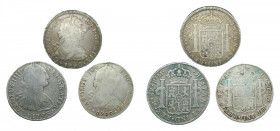 LOTS - Carlos IV (1788-1808). LOTE 3 piezas 8 Reales 1789, 1790 y 1793 FM. México. AC 950, 952 y 955.
bc