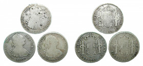 LOTS - Carlos IV. (1788-1808).LOTE 3 piezas 8 Reales 1798, 1799 y 1800 PP. Potosí. AC 1002, 1003 y 1004.
bc