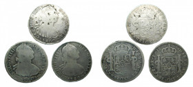 LOTS - Carlos IV. (1788-1808).LOTE 3 piezas 8 Reales 1801 PP, 1804 PJ y 1806 PJ. Potosí. AC 1005, 1008 y 1012.
bc