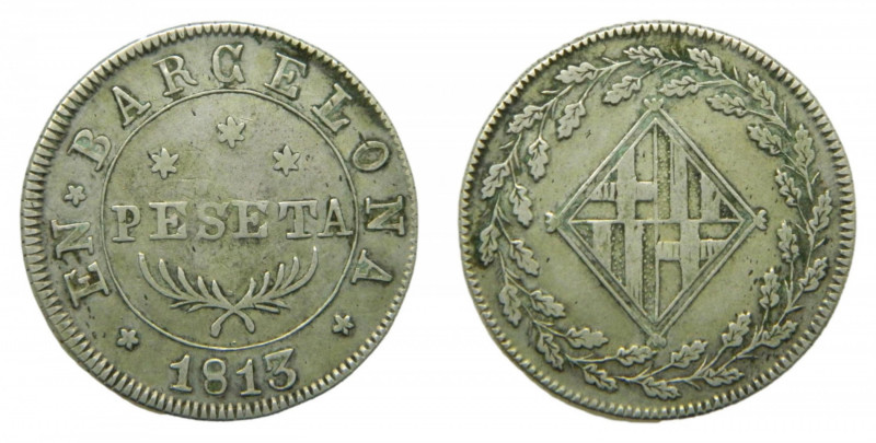 José Napoleón (1808-1814). 1 peseta 1813. Barcelona. AC 38. C cerrada. 5,74 gr A...