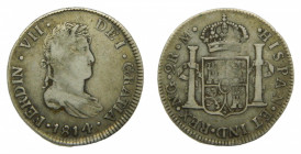 Fernando VII (1808-1833). 2 reales 1814 M. Guatemala. AC 797. Busto propio.
bc