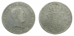 Fernando VII (1808-1833). 4 reales 1823/2. RD/SR. Sevilla S sobre M de madrid. AC no cita. 6,01 gr Ar. Muy rara.
mbc