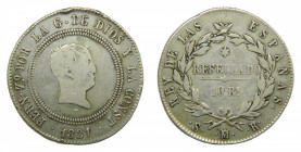 Fernando VII (1808-1833). 10 reales 1821 SR. Madrid. AC 1088. Tipo "cabezón". Golpecitos.
bc+