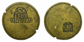 Fernando VII. Girona. 1 Duro. 1808. Falsa de época en latón. 27,72 g
(ebc)
