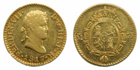 Fernando VII (1808-1833). 1/2 escudo 1817 GJ. Madrid. AC 1486. AU.
mbc