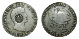 Isabel II. Filipinas. Resello Y II coronados sobre 8 Reales de 1823 del emperador Agustín Iturbide de México. Rara.
mbc