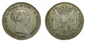Isabel II (1833-1868). 20 reales 1851. Madrid. AC 593. 26 gr Ar.
mbc