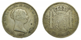 Isabel II (1833-1868). 20 reales 1854. Madrid. AC 596. 25,7 gr Ar.
mbc