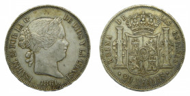 Isabel II (1833-1868). 20 reales 1861. Madrid. AC 619. 25,97 gr Ar.
mbc