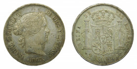 Isabel II (1833-1868). 2 escudos 1867. Madrid. AC 647. 25,96 gr Ar.
mbc+