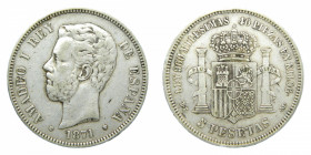 Amadeo I (1871-1873). 5 pesetas 1871 *18-73 DEM. Madrid. AC 3.
mbc