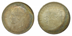 Alfonso XIII. 5 pesetas. 1899 *18-99 SGV. Golpecito en canto. Leve pátina irisada. Bonita
s/c