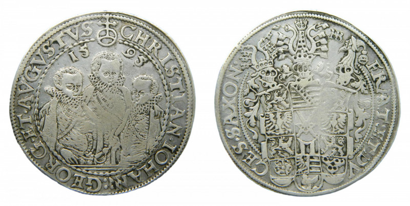GERMANY Saxony. Thaler. 1595. CHRISTIAN II, JUAN JORGE y AUGUSTO. (Dav-9820) 28,...