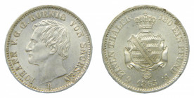 GERMANY Saxony- Albertine. 1865 B 1/6 Thaler (1/4 Gulden) Iohan V.
sc-