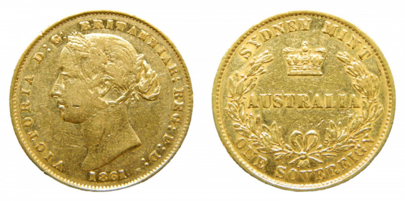 AUSTRALIA 1861 Sydney mint. One Sovereign. Vitoria. (km#4) Au 7,96 gr .
mbc-