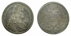AUSTRIA 1727. Thaler. Carlos IV. (Km#1617); (Da 1054). 28,72 gr Ar. Final de riel , bonita patina.
sc-