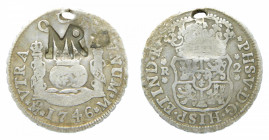 MOZAMBIQUE Resello MR sobre 2 reales de 1746 Mexico Felipe V. Agujero. 6,34 gr Ar. Rara
bc+