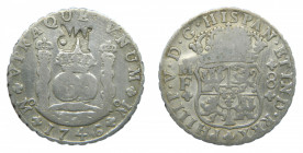 MOZAMBIQUE Resello MR sobre 8 reales de 1746 Mexico Felipe V. (km#29) 26,26 gr Ar.
mbc