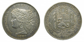 PERU. 1880. 5 pesetas. (km#201.1) 24,87 gr Ar.
mbc+