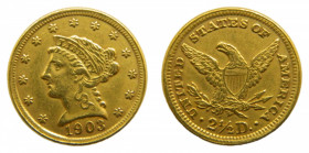 UNITED STATES OF AMERICA. 1903. 2,50 dolar. (km#72) Coronet Head (quarter eagle). 4,15 gr Au.
mbc+