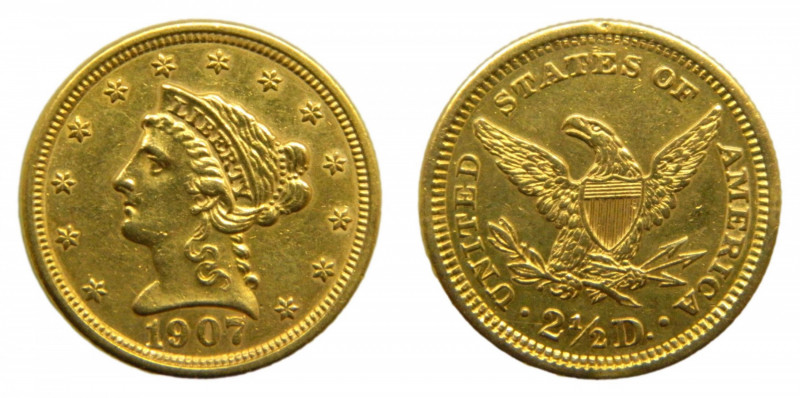 UNITED STATES OF AMERICA. 1907. 2,50 dolar. (km#72) Coronet Head (quarter eagle)...