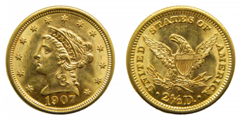 UNITED STATES OF AMERICA. 1907. 2,50 dolar. (km#72) Coronet Head (quarter eagle)...