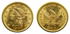 UNITED STATES OF AMERICA. 1907. 2,50 dolar. (km#72) Coronet Head (quarter eagle). 4,18 gr Au.
sc-