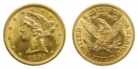 UNITED STATES OF AMERICA. 1894. 5 dolares. (km#101) (Half Eagle) Coronet Head. 8,38 gr Au.
ebc