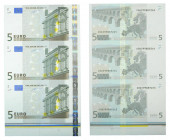 Lote de 3 billetes 5 Euros. 1 Enero 2002. Serie X. Impresos en Alemania. En bloque sin cortar. Ed-486 (2). SC
sc