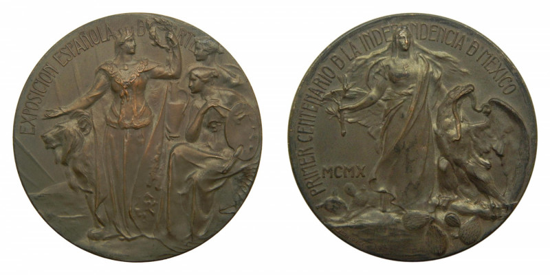 Medalla Exposición Española de Arte. 1910. Anv.: Alegoría de Hispania con león, ...