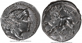 GAUL. Massalia. Ca. 2nd-1st centuries BC. AR drachm or tetrobol (16mm, 2.84 gm, 4h). NGC Choice AU 5/5 - 4/5. Draped bust of Artemis right, wearing st...