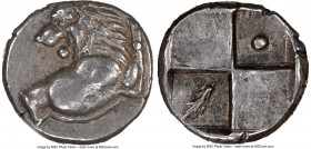 THRACE. Chersonesus. Ca. 4th century BC. AR hemidrachm (12mm, 2.30 gm). NGC AU 5/5 - 5/5. Persic standard, ca. 480-350 BC. Forepart of lion right, hea...