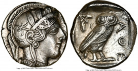 ATTICA. Athens. Ca. 440-404 BC. AR tetradrachm (25mm, 16.99 gm, 8h). NGC Choice AU 5/5 - 3/5. Mid-mass coinage issue. Head of Athena right, wearing ea...