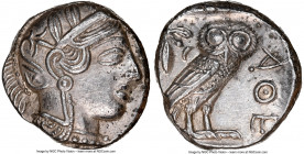 ATTICA. Athens. Ca. 440-404 BC. AR tetradrachm (22mm, 17.16 gm, 8h). NGC Choice AU 5/5 - 3/5. Mid-mass coinage issue. Head of Athena right, wearing ea...