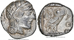 ATTICA. Athens. Ca. 440-404 BC. AR tetradrachm (25mm, 17.19 gm, 4h). NGC Choice AU 5/5 - 3/5. Mid-mass coinage issue. Head of Athena right, wearing ea...