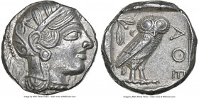 ATTICA. Athens. Ca. 440-404 BC. AR tetradrachm (23mm, 17.19 gm, 9h). NGC AU 5/5 - 5/5. Mid-mass coinage issue. Head of Athena right, wearing earring, ...