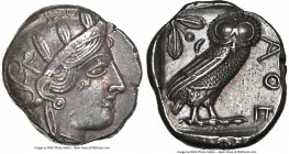 ATTICA. Athens. Ca. 440-404 BC. AR tetradrachm (24mm, 17.18 gm, 8h). NGC AU 5/5 - 4/5. Mid-mass coinage issue. Head of Athena right, wearing earring, ...