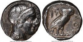 ATTICA. Athens. Ca. 440-404 BC. AR tetradrachm (22mm, 17.17 gm, 1h). NGC XF 4/5 - 4/5. Mid-mass coinage issue. Head of Athena right, wearing earring, ...