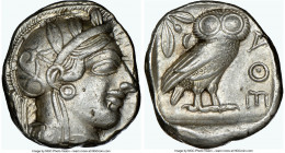 ATTICA. Athens. Ca. 440-404 BC. AR tetradrachm (23mm, 17.19 gm, 1h). NGC XF 4/5 - 4/5. Mid-mass coinage issue. Head of Athena right, wearing earring, ...