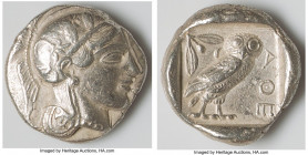 ATTICA. Athens. Ca. 440-404 BC. AR tetradrachm (25mm, 17.18 gm, 3h). XF. Mid-mass coinage issue. Head of Athena right, wearing earring, necklace, and ...