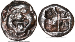 MYSIA. Parium. Ca. 500-450 BC. AR drachm (14mm). NGC Choice XF. Gorgoneion facing with open mouth and protruding tongue / Crude disjointed incuse squa...