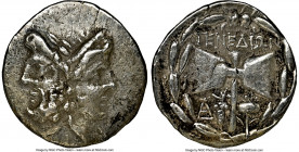 TROAS ISLANDS. Tenedus. Ca. 2nd-1st century BC. AR drachm (18mm, 12h). NGC Choice VF, flan flaw, marks. Janiform female and male heads (Hera and Zeus?...