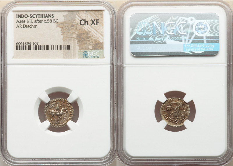 INDO-SCYTHIAN KINGDOM. Azes I/II (after ca. 58 BC). AR drachm (15mm, 12h). NGC C...