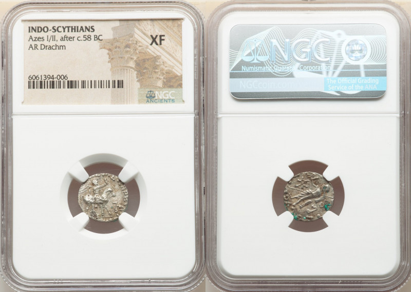 INDO-SCYTHIAN KINGDOM. Azes I/II (after ca. 58 BC). AR drachm (15mm, 2h). NGC XF...