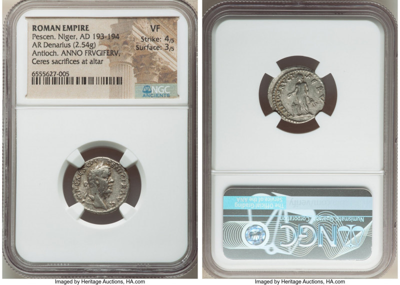 Pescennius Niger (AD 193-194). AR denarius (17mm, 2.54 gm, 6h). NGC VF 4/5 - 3/5...