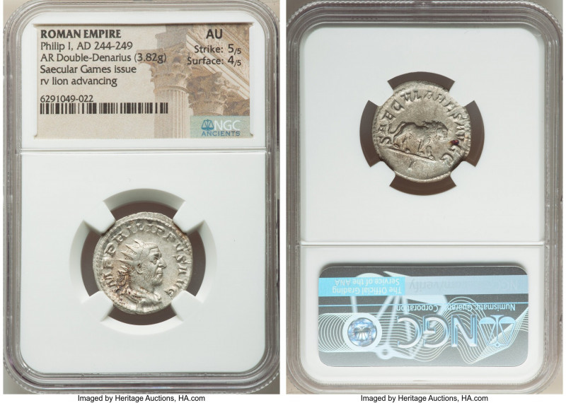 Philip I (AD 244-249). AR antoninianus (21mm, 3.82 gm, 6h). NGC AU 5/5 - 4/5. Ro...