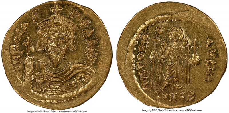 Phocas (AD 602-610). AV solidus (20mm, 4.46 gm, 8h). NGC MS 5/5 - 4/5. Constanti...