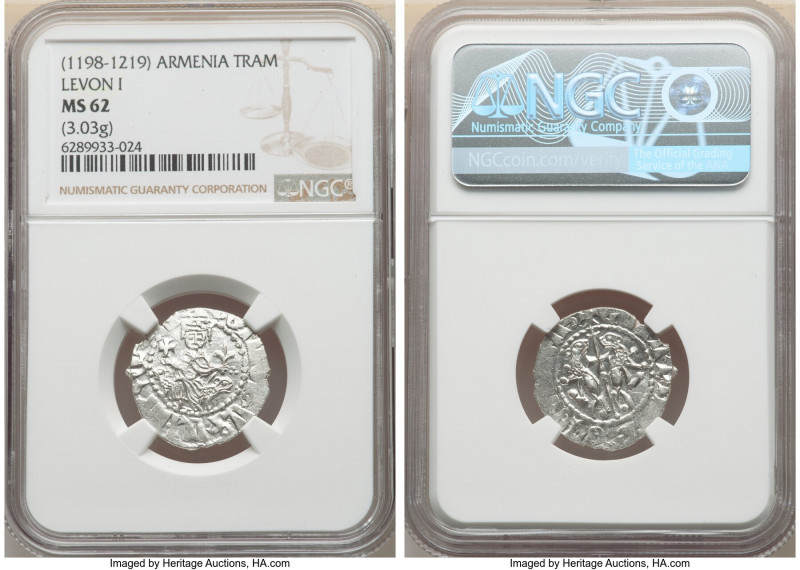 Cilician Armenia. Levon I Tram ND (1198-1219) MS62 NGC, 22mm. 3.03.gm. Levon I e...